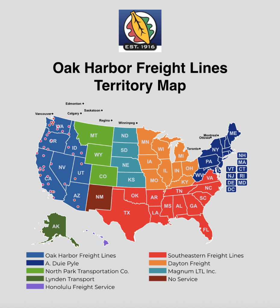Oak Harbor Freight Lines Territory Map